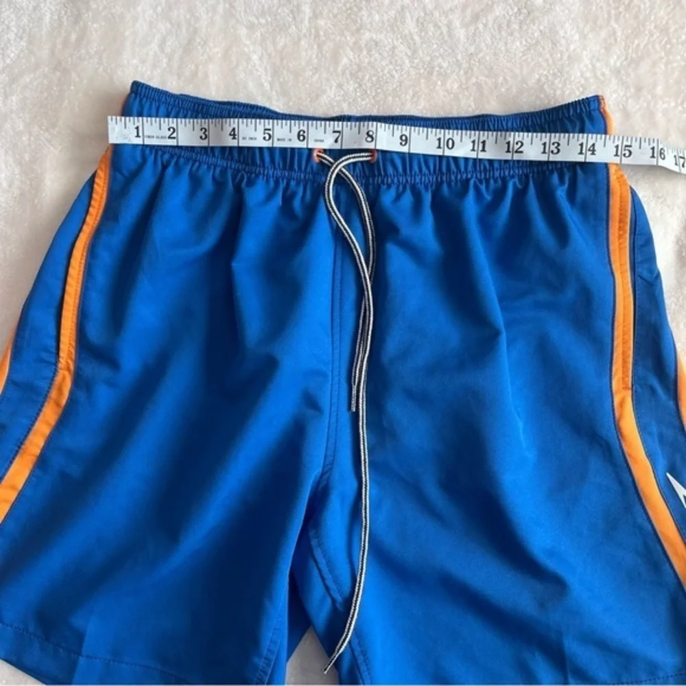 Speedo Men’s Size M Dark‎ Blue Orange Stripes Swim Trunks Shorts